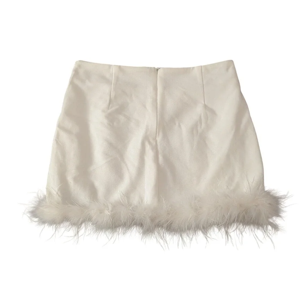 Peppermayo Lucia In Love Skirt White Feather‎ Trim Mini A Line Size 4 NEW Bridal